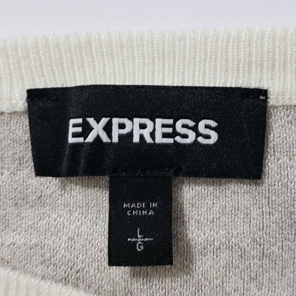 Express Sweater Women's Large Crew Neck Balloon Sleeve Damask Print Ribbed Gray - Picture 11 of 12